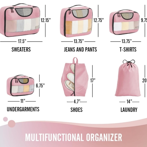 Veken Pink 6-Piece Packing Cubes Set - Extra Large, Large, Medium, Small - Picture 9 of 15